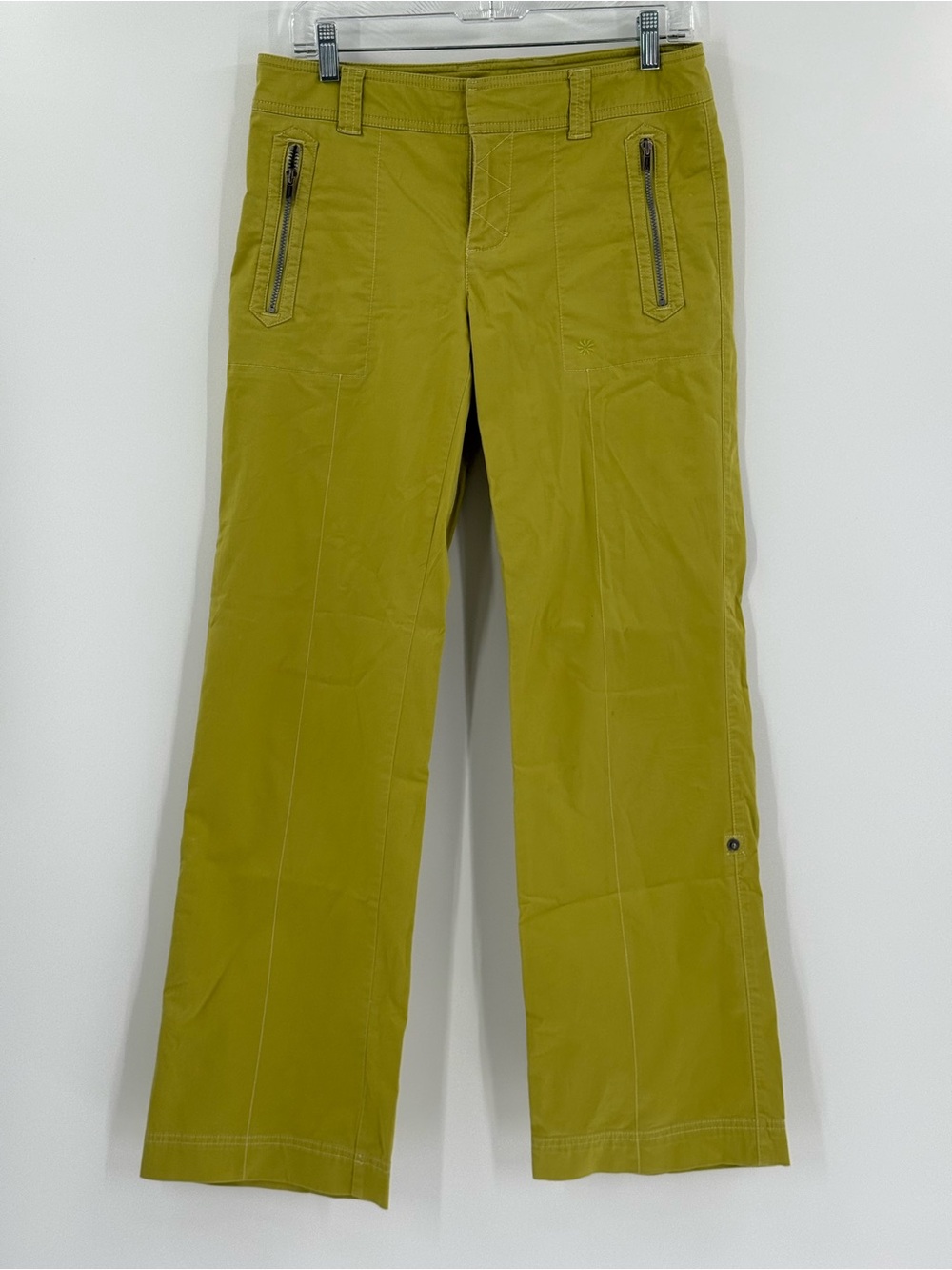Athleta Vintage Convertible Zipper Rolled Capri Hiking Pant Chartreuse 6